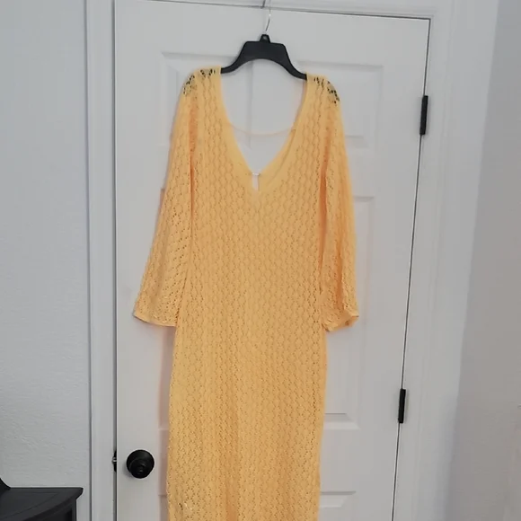Shein Dresses | Shein Yellow Sheath Dress With Bell Sleeves V-Neck | Color: Yellow | Size: L | Clift's Closet